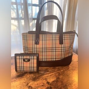 Burberry Checkered Brown and Tan vintage bag and matching wallet!
